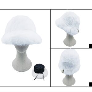 White Winter Fluffy Fur Bucket Hat Trendy Fashion Accessory